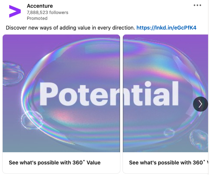 Cybersecurity advertising example from Accenture featuring 360 value messaging