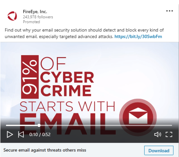 Cybersecurity advertising video from FireEye promoting its email threat report