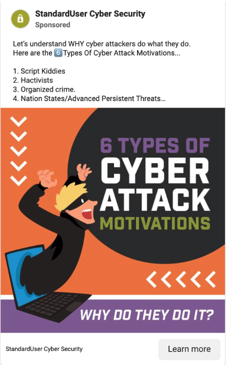 Cybersecurity ad by StandardUser explaining cyber attack motivations