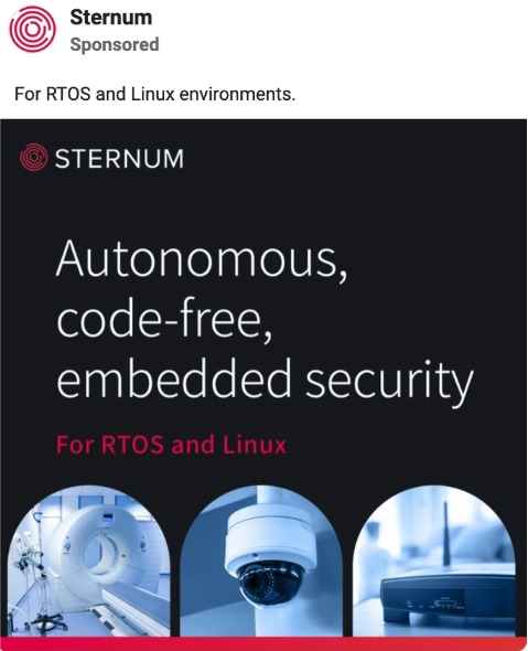 Cybersecurity advertising example from Sternum highlighting embedded security