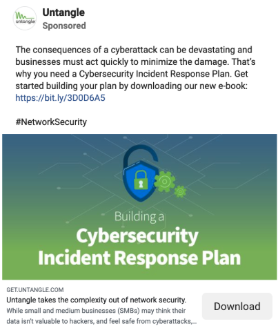 Cybersecurity advertising from Untangle promoting incident response planning