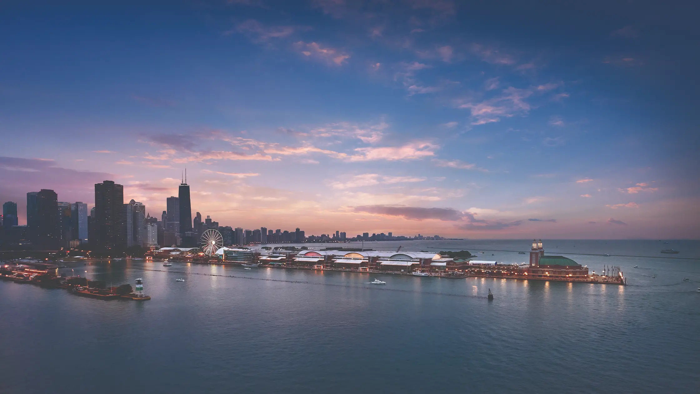 navy pier at sundown